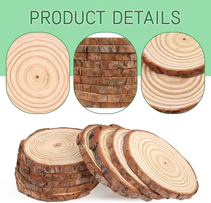 FSWCCK 10 PCS Unfinished Wood Slices for Centerpieces，4.7-5.1 Inch,Round Natural Discs with Tree Bark,Wooden Cookies Circles for Crafts Christmas Ornaments, Rustic Wedding Table Decoration (4.7"-5.1")