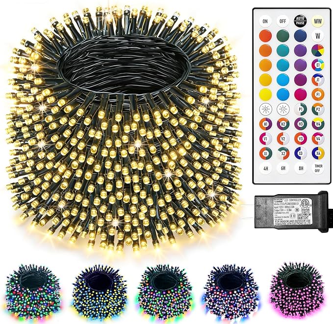 35 Colors Changing Christmas Lights, 98FT 300 LED Halloween String Lights Green Wire with Remote, Waterproof Twinkle Light for Xmas Tree Holiday Party Indoor Outdoor