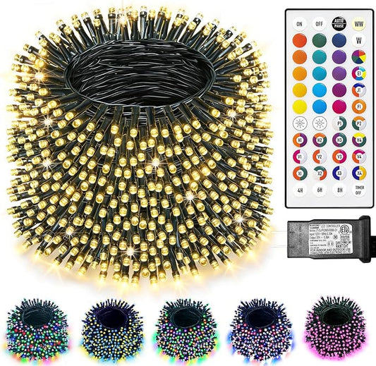 35 Colors Changing Christmas Lights, 98FT 300 LED Halloween String Lights Green Wire with Remote, Waterproof Twinkle Light for Xmas Tree Holiday Party Indoor Outdoor