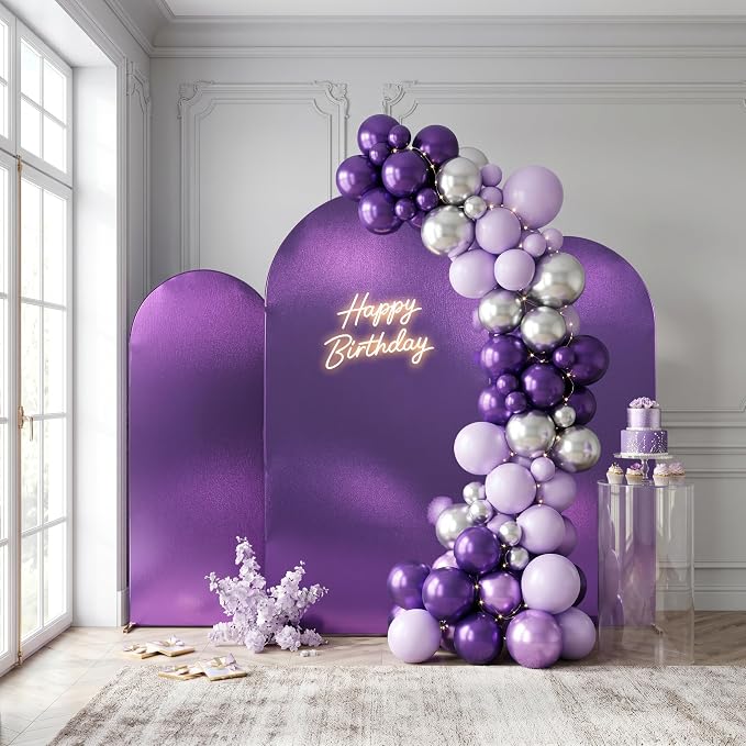 Shimmer Purple Arch Backdrop Cover Set of 3 (6 6.6 7.2FT) with Zipper,Thick Soft Stretchy Sequin Glitter Spandex Fitted Chiara Cover for Wedding Birthday Baby Shower Graduation Party Photo Backdrop