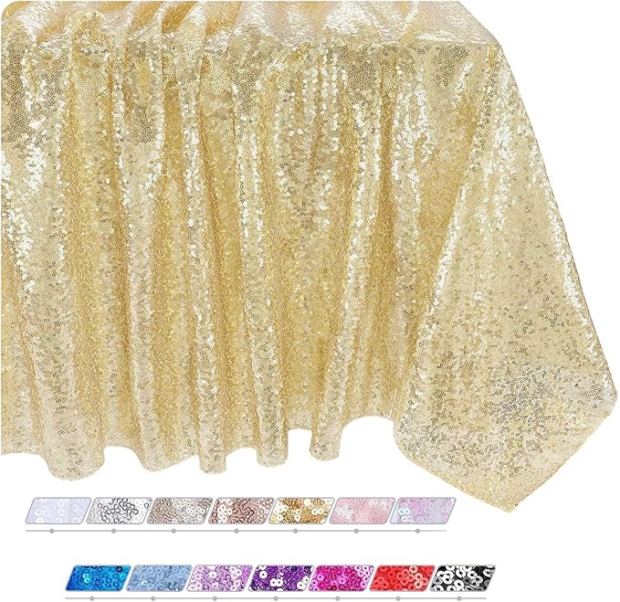 QueenDream Tablecloth Birthday Party Decorations: 50x80 Inch Sequin Tablecloth Light Gold Drapes Glitter Fabric Wedding Baby Shower Events Table Overlay