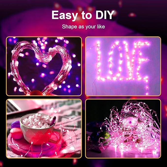 ZGWJ Fairy Lights Battery Operated, 100 Pack Twinkle String Lights 20 LED 7FT 3 Lighting Modes for Bedroom Decor, Easter, Halloween, Christmas, Party Indoor and Outdoor Decoration Pink