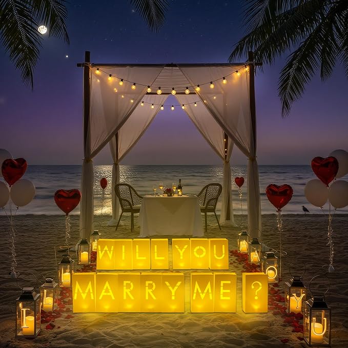 Luminary Paper Bags Wedding Proposal Decorations “Will You Marry me?” Light up Letters Sign for Engagement Party, proposals