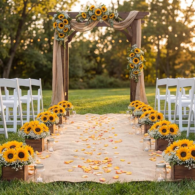 Suncalla 162 Pcs/6 Set Sunflower Centerpieces for Tables with Wood Box Farmhouse Babysbreath Centerpiece Vase Decor for Engagement Party Bridal Shower Centerpieces Wedding Reception Picnic Table Decor