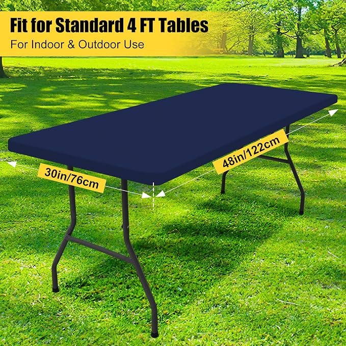 Smiry 4 Pack Rectangle Picnic Table Cloth, Waterproof Elastic Fitted Tablecloths, Washable Polyester Rectangular Patio Table Cover for Camping, Indoor and Outdoor (Navy, 30"x48")