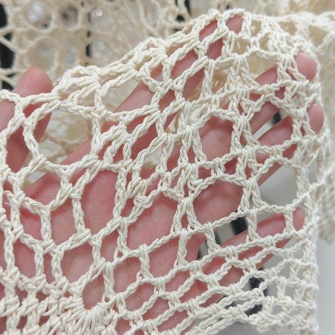 USTIDE 100% Cotton Handmade Crochet Square Tablecloth Beige Doilies Lace Table Covers 31.5 Inch