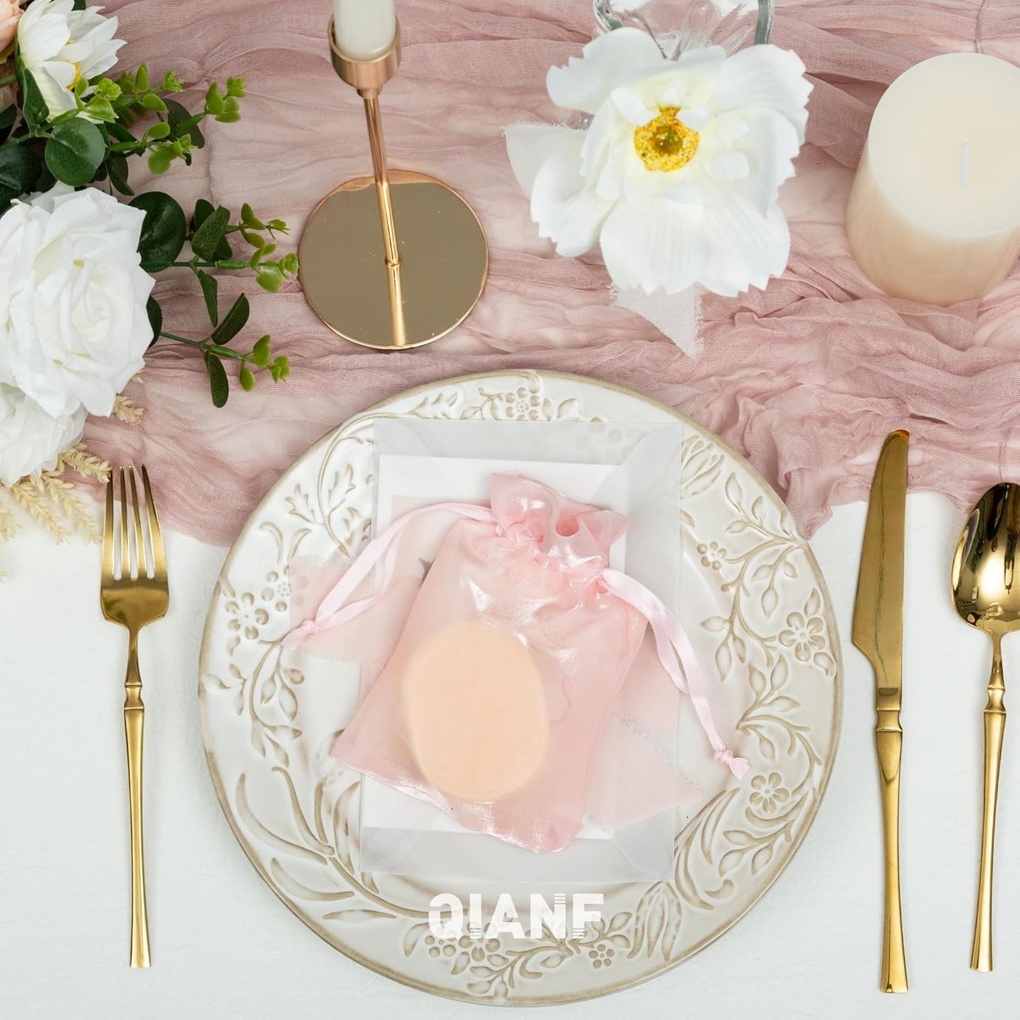 QIANF 20 Pcs Pink Small Organza Bags 4X6 inch for Wedding Favors with Drawstring, Mini Mesh Gift Bags Jewelry Pouch for Candy Bridal Shower Party Favor Baby Shower Christmas