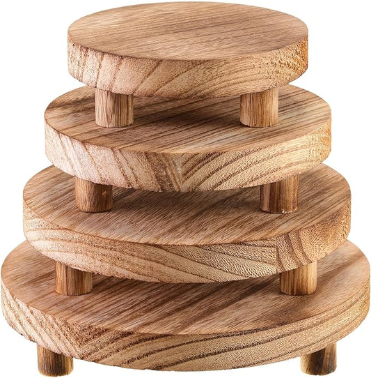 Geetery 4 Pcs Wooden Risers for Display Wood Pedestal Stand Mini Tray Stand Round Wooden Pedestal Holder Rustic Riser for Decor Tiered Tray Decor Home Kitchen, 5/6/7/8 Inch(Light Brown)