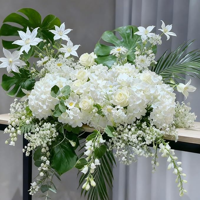 100 Pcs Faux White Hydrangea Artificial Flowers Bulk, Fake Silk Hydrangea Flowers Heads with Stems for Wedding Decorations Garden Party Baby Shower Porch Home Decor Table Centerpieces