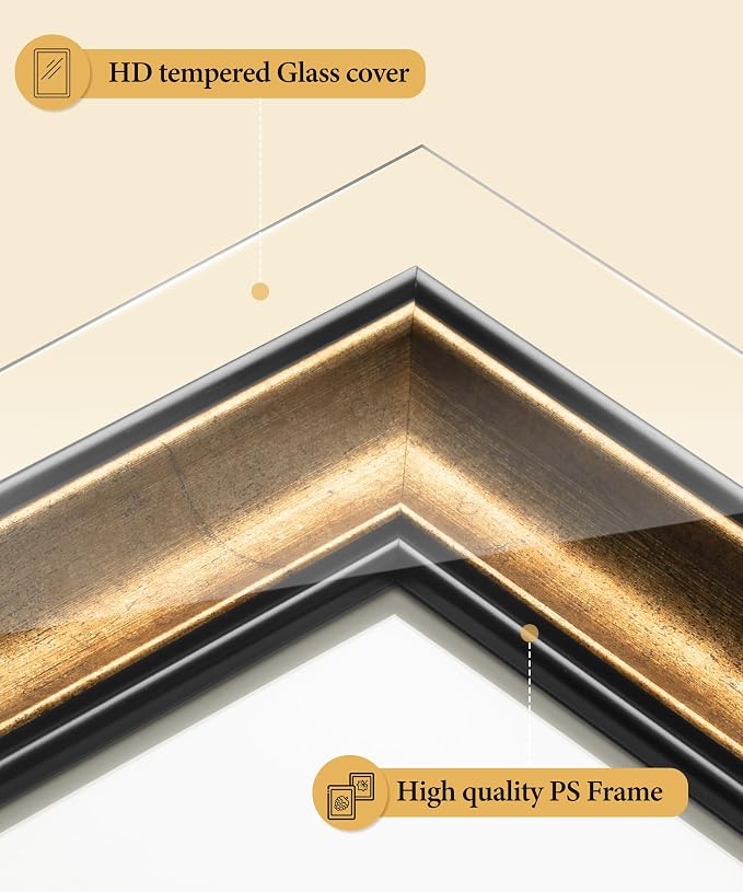 Afuly 11x14 Picture Frame Set of 2 Black Gold Photo Frame Vintage Elegant Frames Antique Distressed Retro Unique Home Decor Wall Hanging Tabletop Artwork Anniversary Birthday for Family Friends