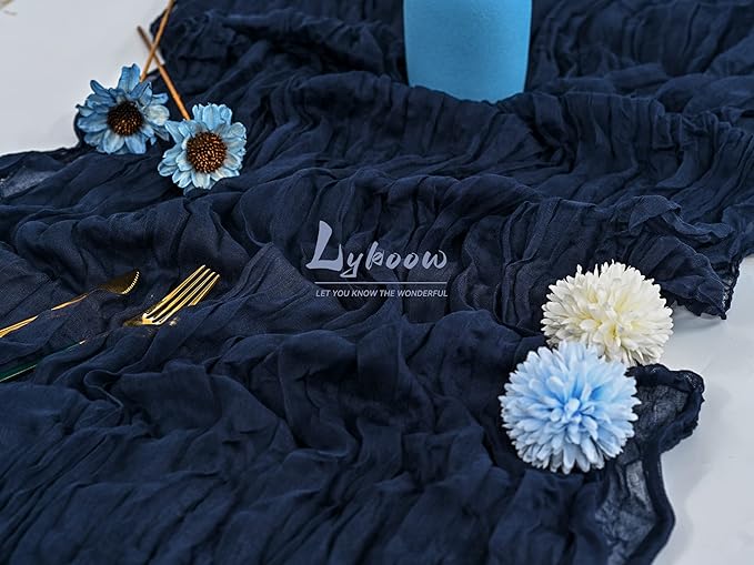15 Packs Cheesecloth Table Runner Navy Blue,13 Ft Dark Blue Rustic Gauze Boho Wedding Table Runner Decoration, Wedding Table Decor Table Cloth for Wedding Party Bridal Shower Table,21.5x157in