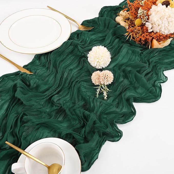 20 Pack Cheesecloth Table Runner - 17x108 Inch Emerald Green Boho Gauze Cheese Cloth Table Runners for Baby Bridal Shower Decoration Wedding Party Summer Garden Farmhouse