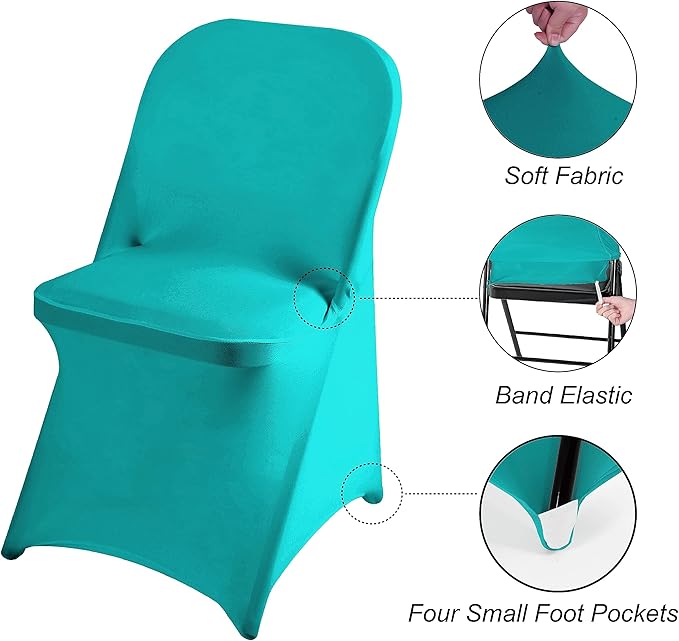 magalo 12 Pack Turquoise Spandex Folding Waterproof Chair Cover, Stretch Chair Cover Protector for Wedding, Party, Dining Banquet and Other Special Events