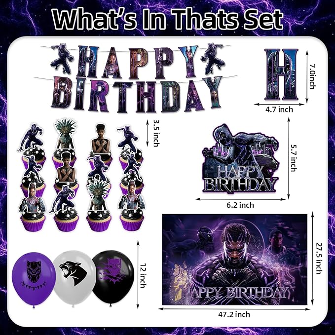 42Pack Black Panther Party Supplies Kit Set Include Banner ,Cake Topper ,Backdrop ,Balloons for Party Decorations (YE5)
