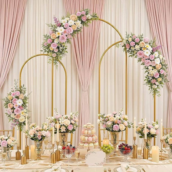 Metal Arch Backdrop Stand Set of 3 (6FT, 5FT, 4FT), Gold Wedding Arch for Ceremony, 3 Pack Balloon Arch Stand for Birthday Party, Baby Shower, Graduation, Floral Arched Frame for Event Decor