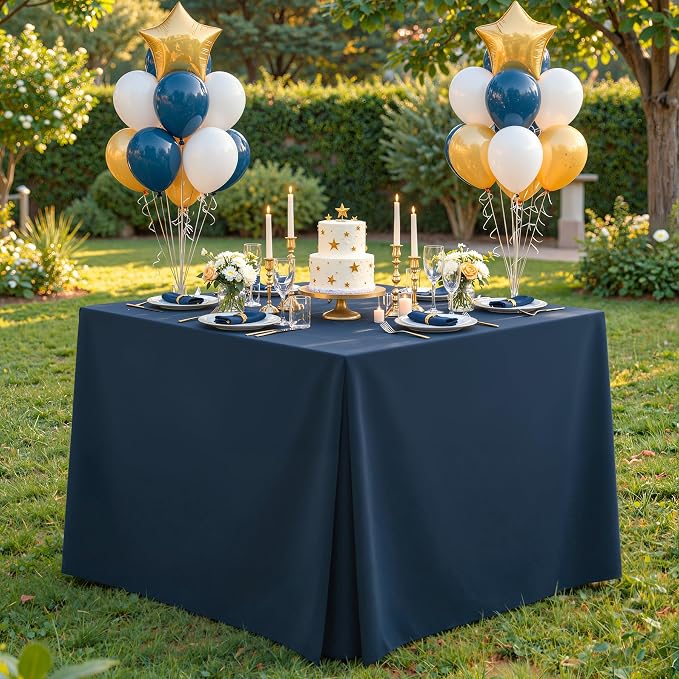 Shillance 2 Pack Navy Blue Square Tablecloth for 34x34 Inch Card Table Cover Waterproof Oil-Proof Spill-Proof Polyester Square Fitted Tablecloth for Wedding Parties Display Trade Show