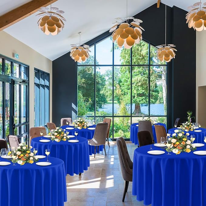 sancua Royal Blue Round Tablecloths 120 Inch, 6 Pack - Circle Fabric Cloth Table Cloths for Independence Day Wedding Party Banquet Birthday, Washable Polyester Table Cover (Fit 30-72 Inch Tables)