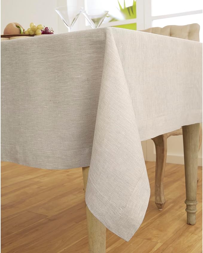 Solino Home Linen Tablecloth 54 x 72 Inch - 100% Pure Linen Light Natural Table Cloth for Rectangular Tables - Athena, Machine Washable Cloth Tablecloth for Summer