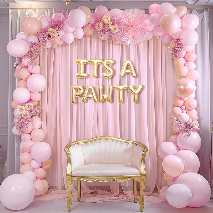30ft x 10ft Peach Pink Backdrop Curtains, Wrinkle-Free Sheer Chiffon Fabric Photo Backdrop Drapes for Wedding Arch Party Ceremony Stage Photography Decorations