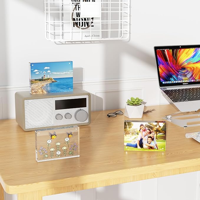 Mini Picture Frame 4x6 inch Clear Acrylic Magnetic Photo Business Card Frame 20mm Thick Double Sided Wallet Size Desktop Display Frames for Office Home Decor Photos Cards (4"x 6", 1pcs)