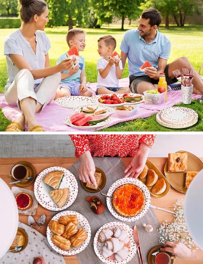 Nkaiso 141 Pieces Rose Gold Party Supplies, Disposable Party Decorations Sets Include Paper Plates Napkins Cups, Plastic Forks Knives Spoons, for Baby Shower Birthday Wedding -20 Guests