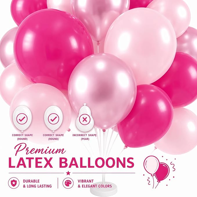 Balloon Column Kit for Floor-Balloon Columns with Stand, Base and Pole,Balloon Tower Backdrop Decoration for Wedding, Baby Shower, Birthday Party, or Bachelorette Parties (Metallic Pink)