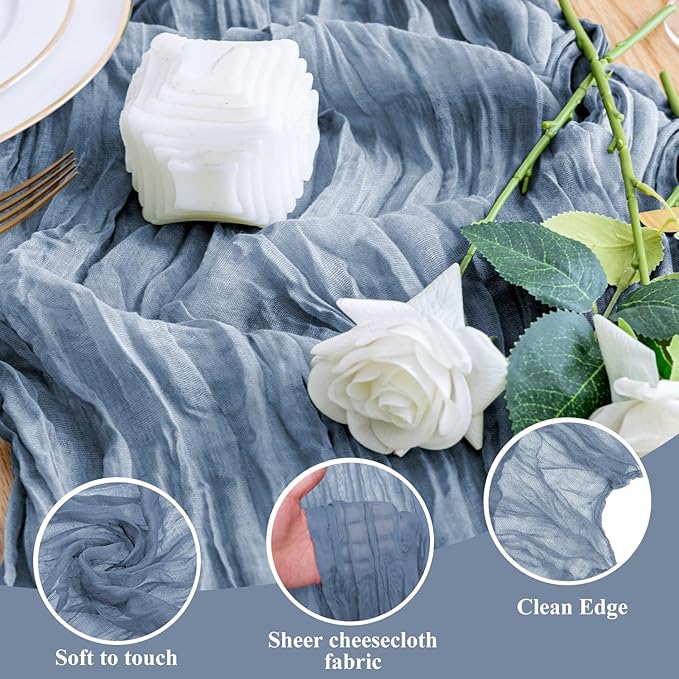 Wokceer Dusty Blue Cheesecloth Table Runner Spring 6Pack 10FT Boho Gauze Easter Cheese Cloth Table Runner Christmas for Party Long Rustic Sheer Runners for Baby Bridal Shower Wedding