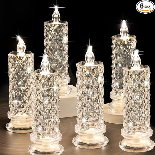 SupBri Rose Shadow LED Flameless Candles, 6PCS Romantic Battery Operated Candles Led Pillar Candles for Valentines Anniversary Wedding Christmas Decorations(White, D 2.5" x H 7.2")