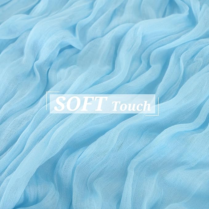 24 Pack Baby Blue Cheesecloth Table Runner 10Ft Boho Gauze Cheese Cloth Table Runner 35x120 Inch Long Rustic Sheer Table Decor for Wedding Decor Arch Draping Valentine's Day Easter Holiday Party