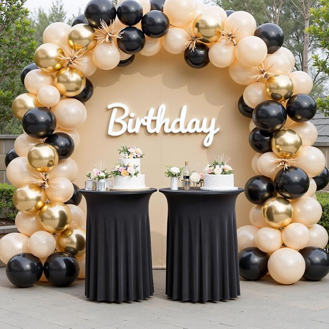 4 pk Black Cocktail Table Cloth Round 36×43in-High Top Highboy Bar Cocktail Tablecloths-Wrinkle Free Stretchy Fitted Spandex Table Covers with Ruffle Desk Skirt for Wedding Banquet Party Tables