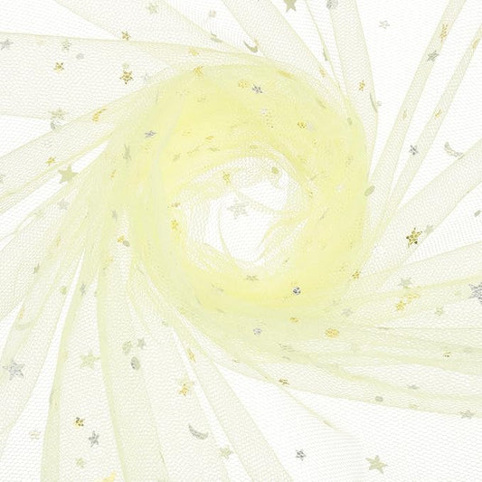 uxcell 60" x 8.7 Yard Tulle Fabric Star Moon Sequin Tulle Ribbon Rolls for Wedding Party Backdrop Stage Tutu Dress Bridal Veil DIY Sewing Crafts Decoration, Light Yellow