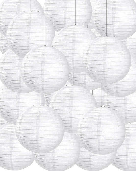 Treela 30 Pack White Chinese Japanese Paper Lanterns Decorative Hanging Round Paper Lantern Lamps for Wedding Birthday Party Decorations (10 Inch)