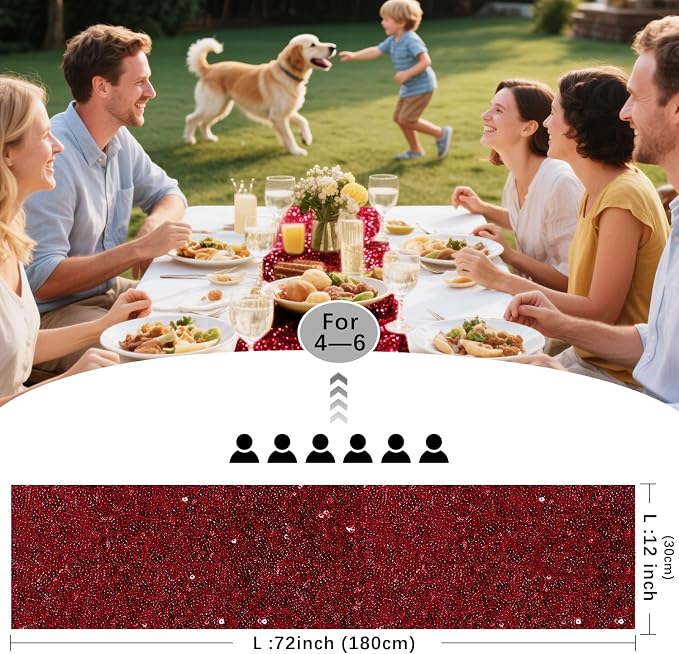 10 Packs 12 x 72 inches Burgundy Sequin Table Runner, Glitter Runner for Birthday Party Supplies Wedding Holiday Celebration Baby Shower Engagement Anniversary Decor