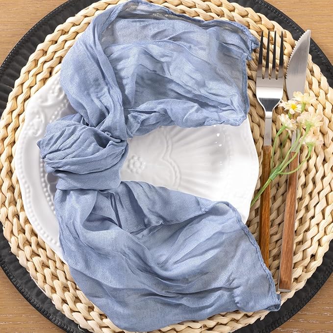 10pcs Dusty Blue Cheesecloth Napkins Spring Washable Boho Rustic Gauze Table Cloth Napkins Bulk 21x21 Inches for Wedding Party Bridal Baby Shower Birthday Table Decor