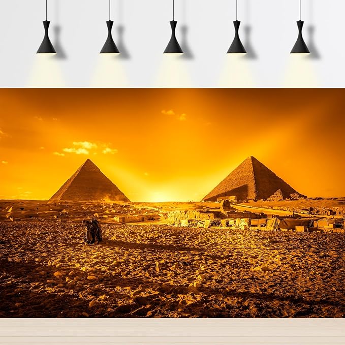 Egyptian Pyramids Backdrop Orange Sunrise Panorama of Giza Pyramids Photography Background Africa Historical Monuments Tourist Landscape Background Decorations Portrait Photo Decor Props 15x8ft