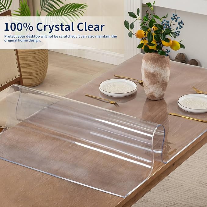 28 x 44 Inch Clear Table Cover Protector, 2mm Thick Clear Table Protector for Dining Room Table, Plastic Table Cover, Waterproof Table Pad for Kitchen, Office