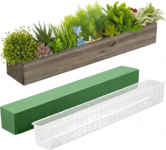 Dandat 1 Set Wood Boxes for Centerpieces 28x5 Inch Rectangle Wooden Planter Box Rustic Wooden Planters with Removable Plastic Liner Floral Foam Blocks for Christmas Wedding Home Garden Decor(Brown)