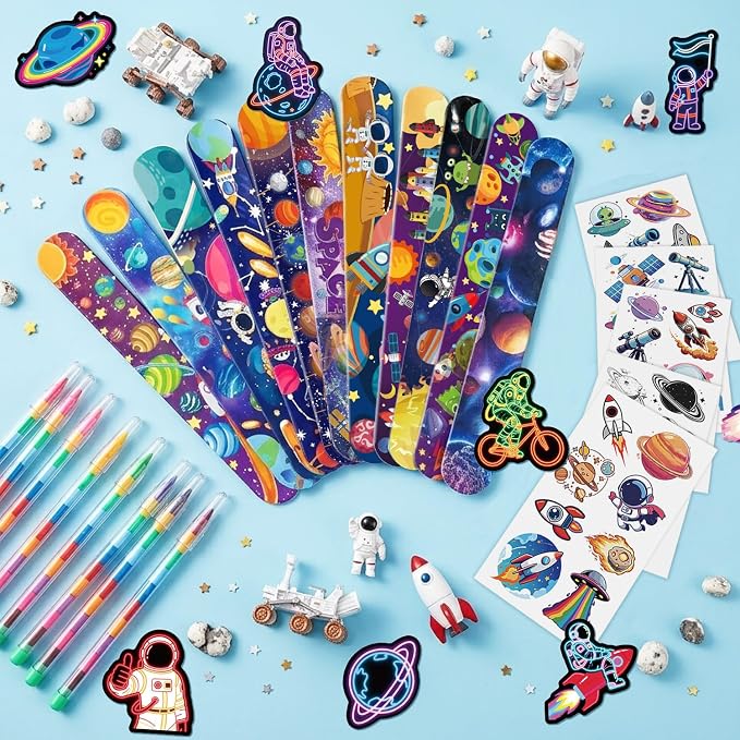 146pcs Space Party Favors Bags Fillers Include Outer Space Goodie Bags Bracelets Solar System Coloring Books etc for Astronaut Party Decorations Supplies