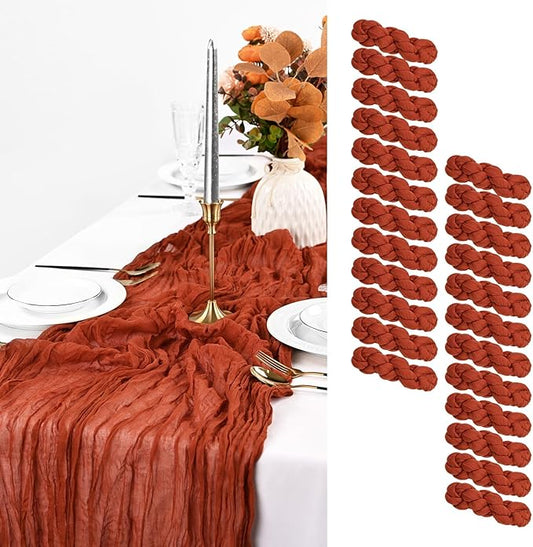 24 Pack Terracotta Cheesecloth Table Runner, 10FT Cheesecloth Rustic Boho Table Runner Long Romantic Semi Sheer Table Runner for Wedding Baby Shower Birthday Bridal Party Decorations(21.5×120 Inch)
