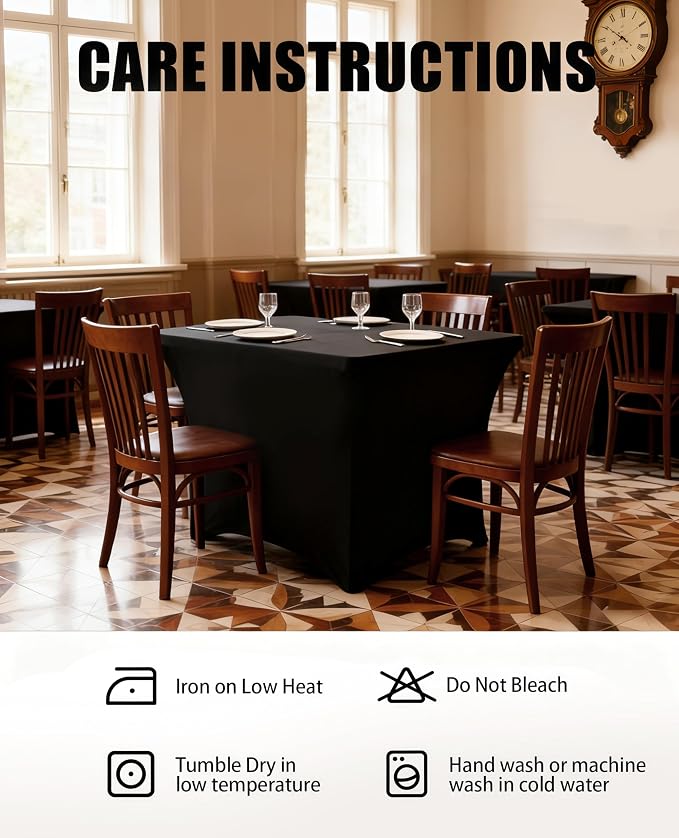 4FT Black Table Cloth - 8 Pack, Fitted Stretch Rectangle Spandex Tablecloth, Washable Table Cover for Party, Dining, Wedding, Banquet and Festival(Black, 30" x 48")