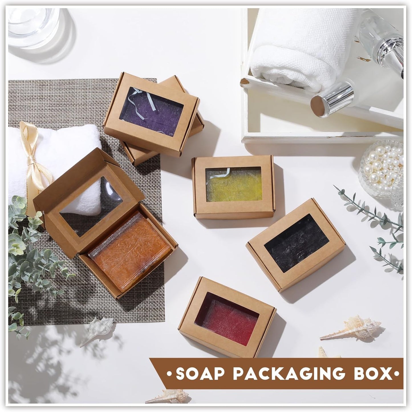 Zonon 30 Pcs Soap Boxes for Homemade Packaging, Mini Kraft Treat Boxes with Window for Bakery Candy Soap Making Gift Packaging(3.7 x 2.6 x 1.37 Inch,Brown)