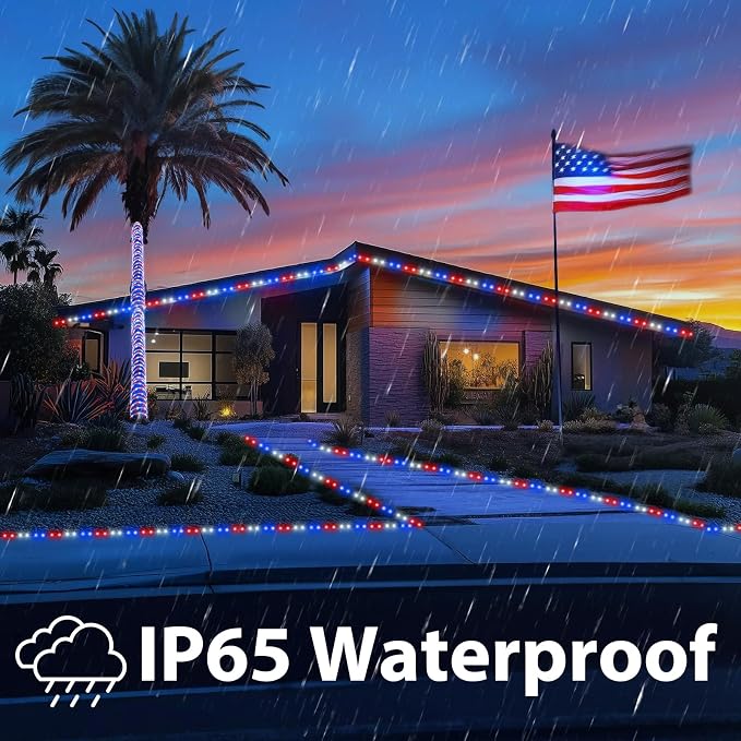 150ft LED Rope Lights Outdoor, 1080 LED Flexible Tube Lights with 8 Modes, Waterproof LED Rope Lighting for Independence Flag Day, Memorial Day, National Day, Outdoor,Indoor Decor (Red & White & Blue)