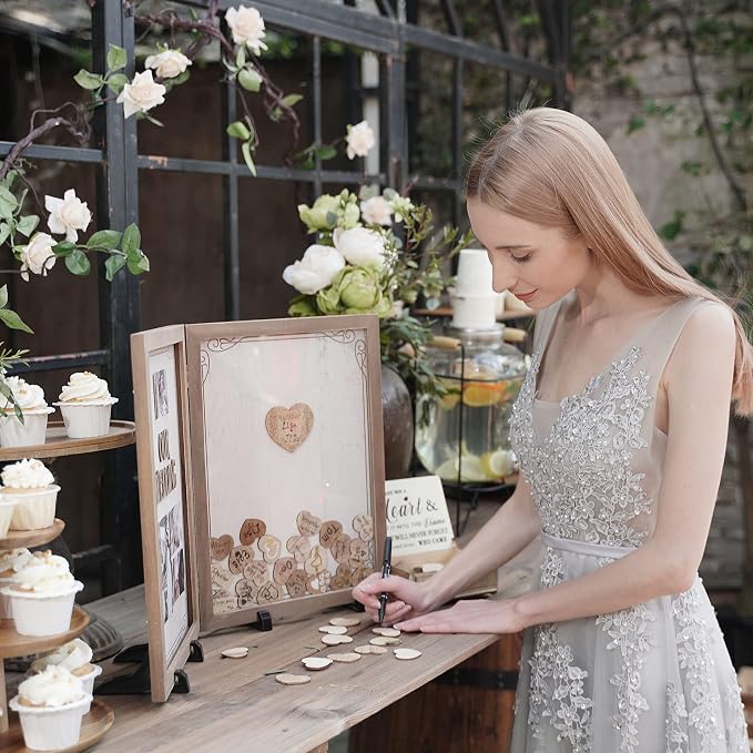 Y&K Homish Guest Book for Wedding Alternative Rustic Wedding Decorations for Reception Wedding Signs Guest Book with Pen Disply Wedding Picture Frame