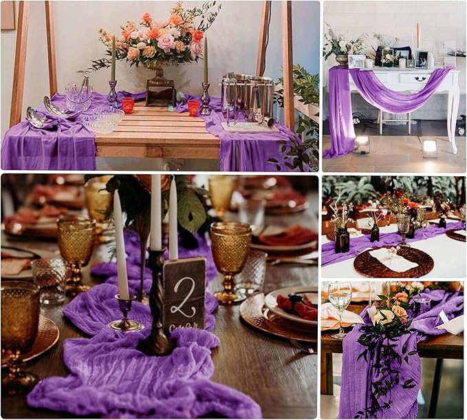 8 Pack Purple Cheesecloth Table Runner 10Ft Gauze Cheese Cloth Table Runner 35x120 Inch Romantic Boho Table Runners for Wedding Anniversary Bridal Baby Shower Birthday Party Banquet Event Table Decor