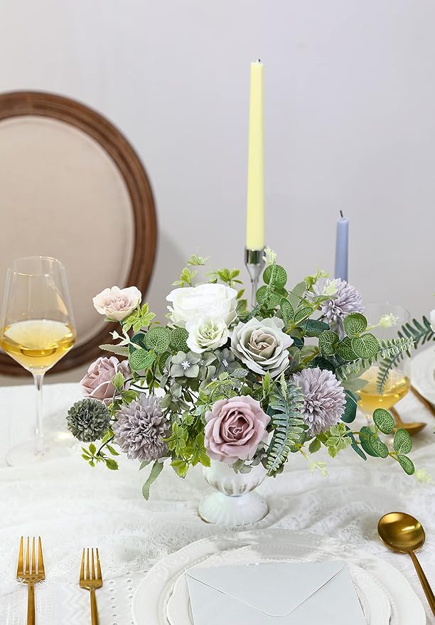 Serra Flora Artificial Flowers Combo Roses 25pcs Silk Fake Flowers for DIY Wedding Bouquets Combo Gradual Change Centerpieces Arrangements Party Bridal Baby Shower Home Decorations (Purple)