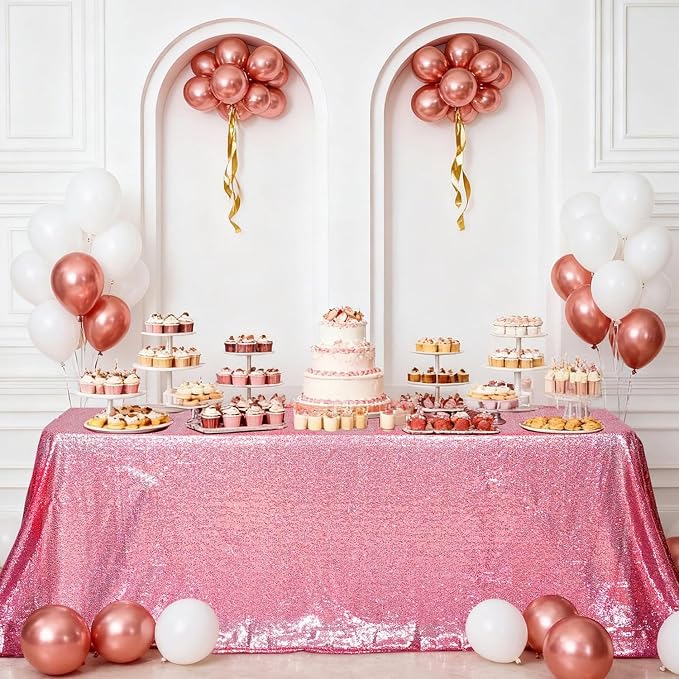Juya Delight Fuchsia Pink Sequin Tablecloth 60''x102'' Rectangle Table Cloth 60''x102'' Sparkle Glitter Tablecloth for Birthday Party Wedding Valentine's Decoration