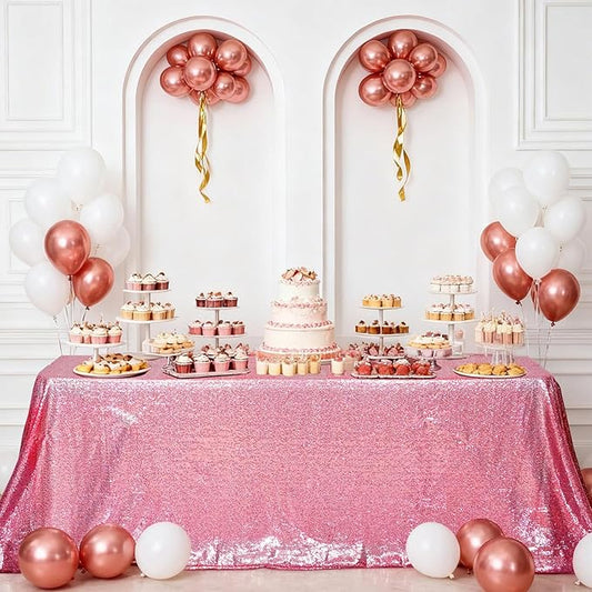 Juya Delight Fuchsia Pink Sequin Tablecloth 60''x102'' Rectangle Table Cloth 60''x102'' Sparkle Glitter Tablecloth for Birthday Party Wedding Valentine's Decoration