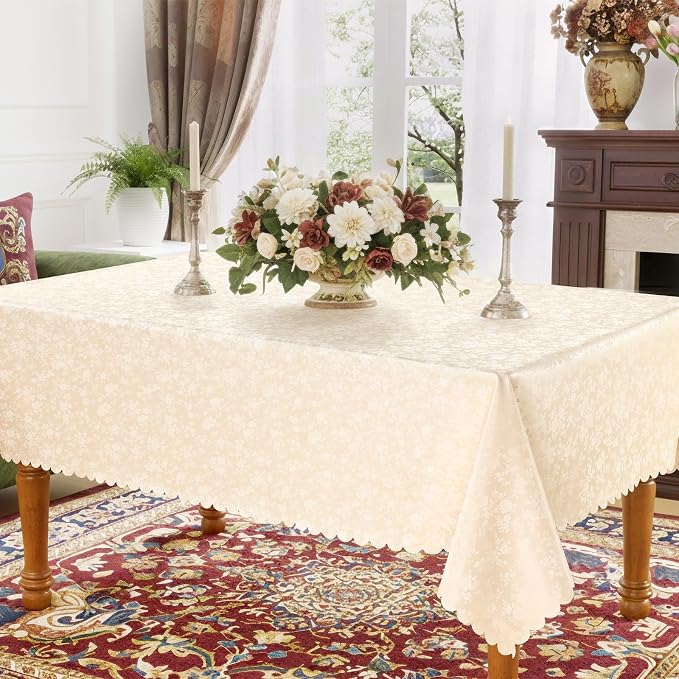 Smiry Rectangle Table Cloth, Waterproof Heavy Duty Vinyl Tablecloths, Wipeable Washable Table Cover for Kitchen and Dining Room (Beige, 60" X 144")