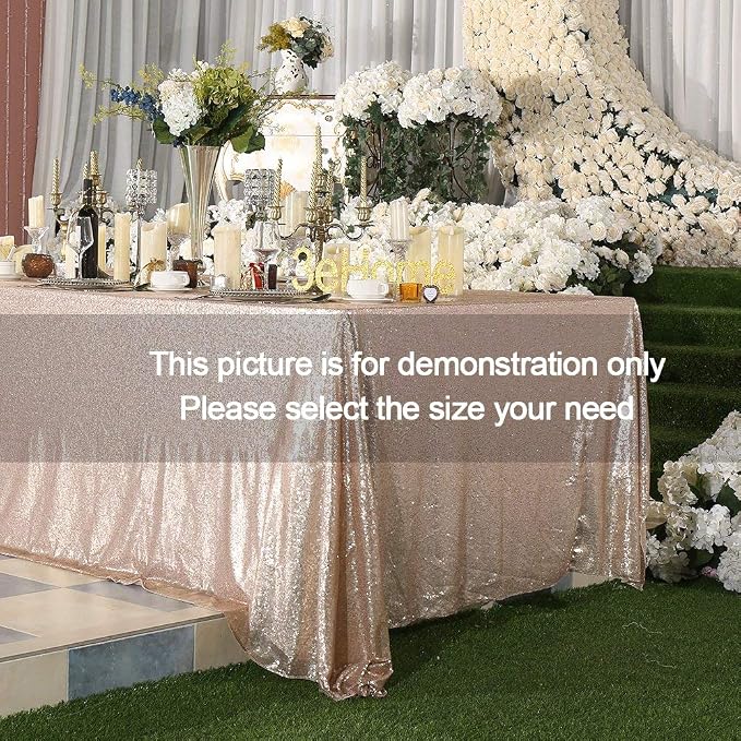 Poise3EHome Champagne Sequin Tablecloth 90×132 Inch Rectangle Sparkly Fabric Table Cloth for Birthday Wedding Party Christmas Holiday Baby Shower Decoration