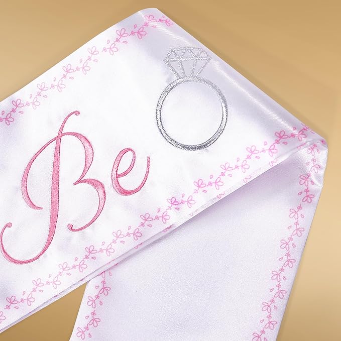 Luxury Bride to Be Sash Set – Embroidered Sash with Colored Trim, Embroidered Veil & Temporary Tattoos – Bridal Shower Hen Night Bachelorette Party Accessories